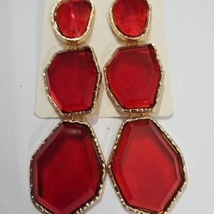 NWOT Fashion Couture Red Chunky Earrings 4 Inches